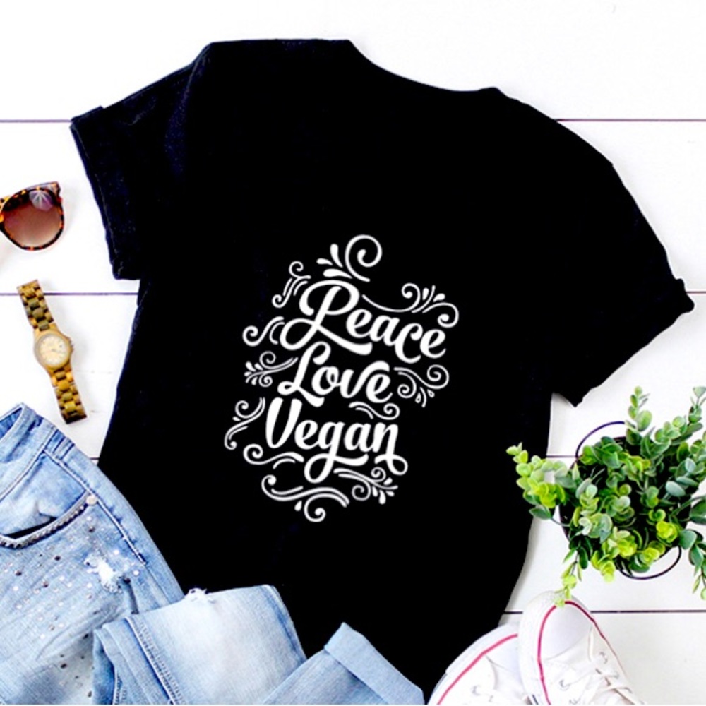 Peace Love Vegan Babydoll Womens Tshirt Maked Medium, It Is Really A Small